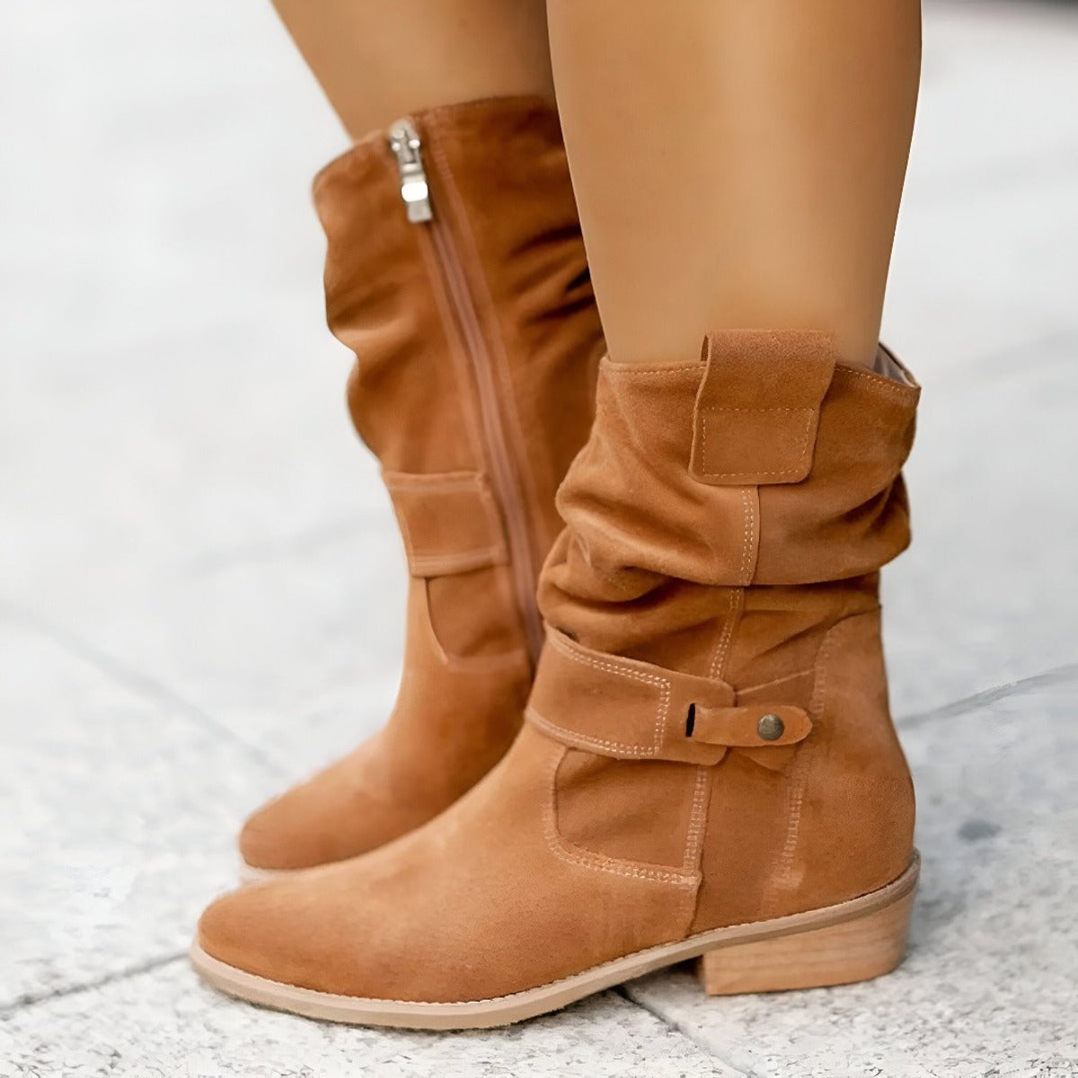 Frieda | Women's Knee High Boots Faux Suede Slip-On Boots with Block Heel