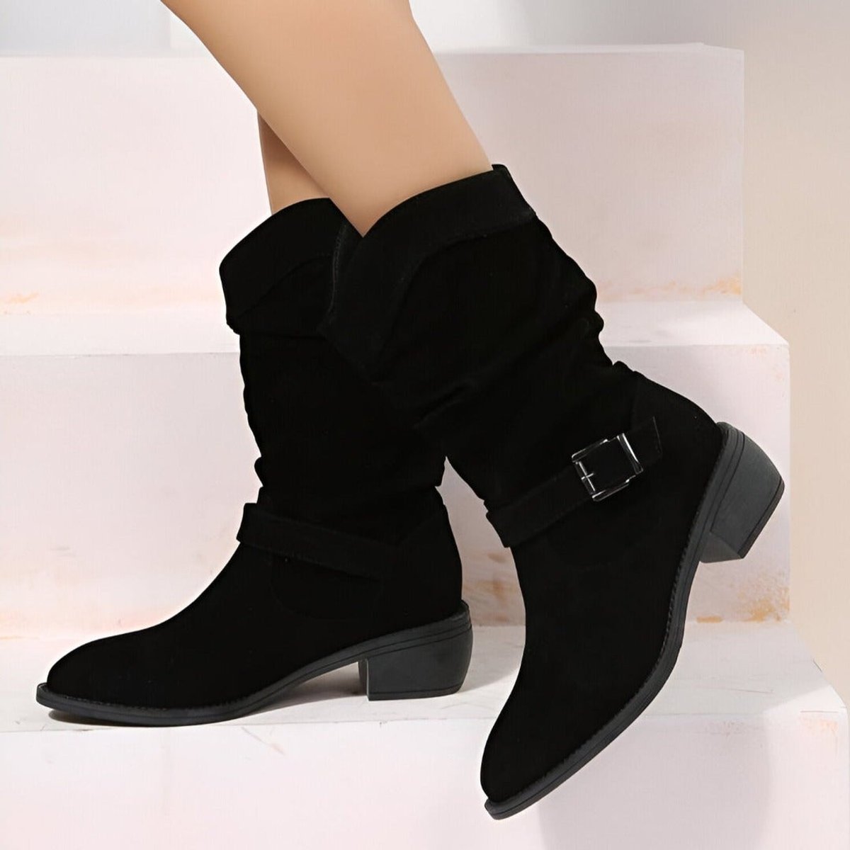 Frieda | Women's Knee High Boots Faux Suede Slip-On Boots with Block Heel