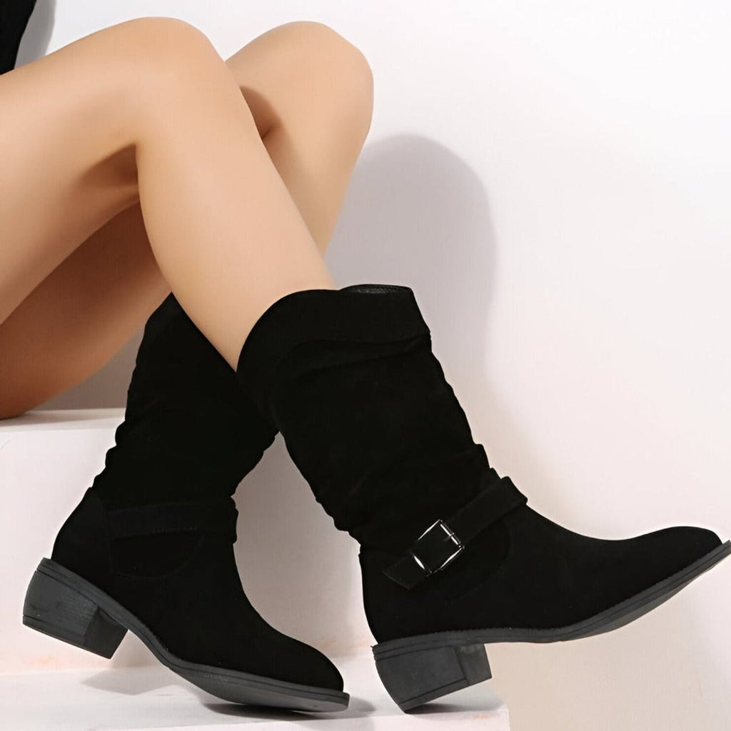 Frieda | Women's Knee High Boots Faux Suede Slip-On Boots with Block Heel