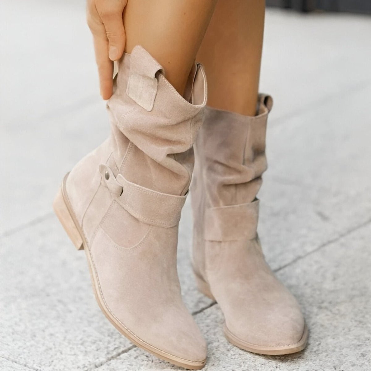 Frieda | Women's Knee High Boots Faux Suede Slip-On Boots with Block Heel