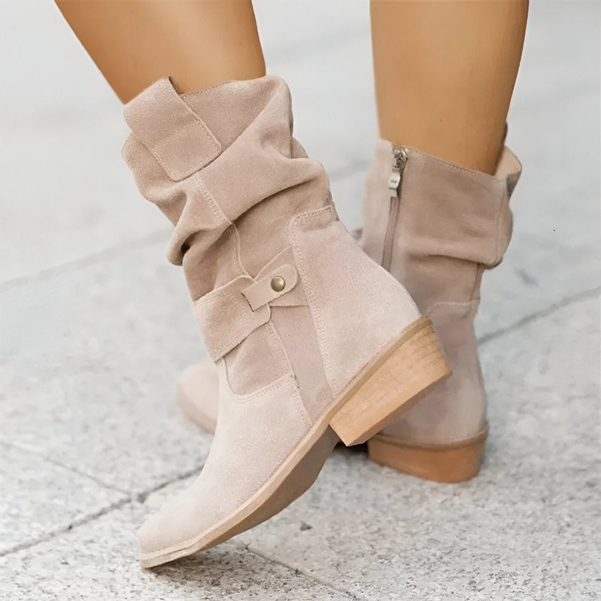 Frieda | Women's Knee High Boots Faux Suede Slip-On Boots with Block Heel