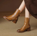 Charlotte | Women's Leather Ankle Boots with Block Heel and Zip