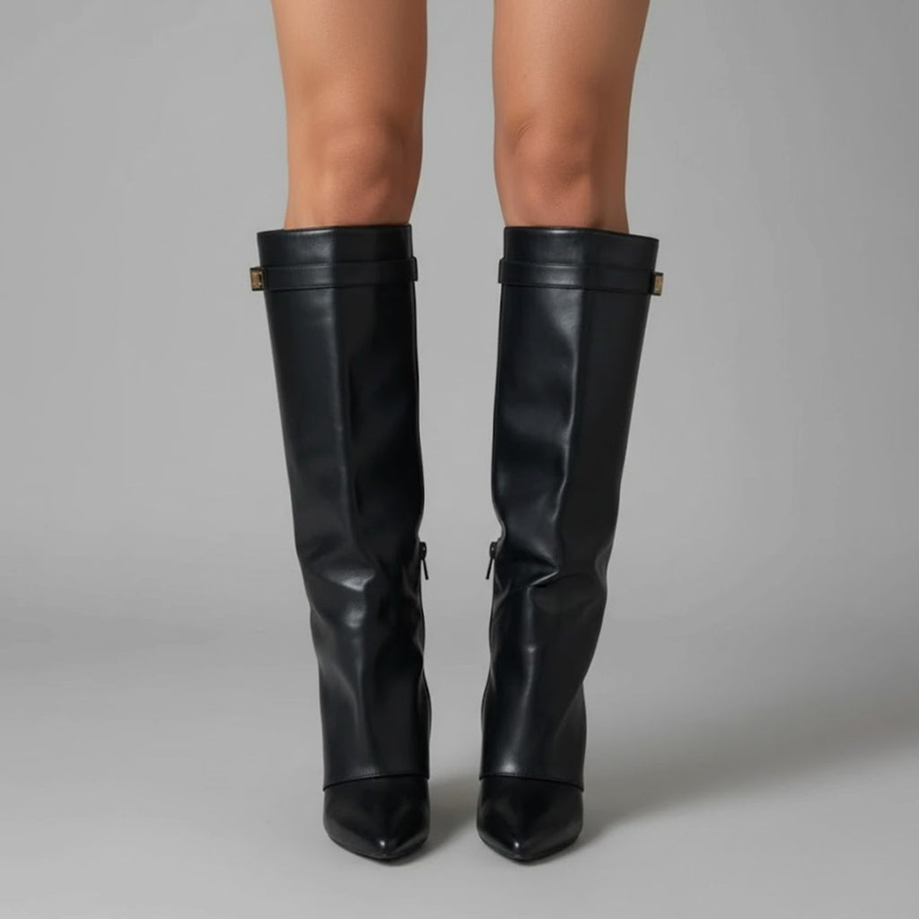 Nora | Women's Over-the-Knee Boots with Buckle, Pointed Block Heel, Suede