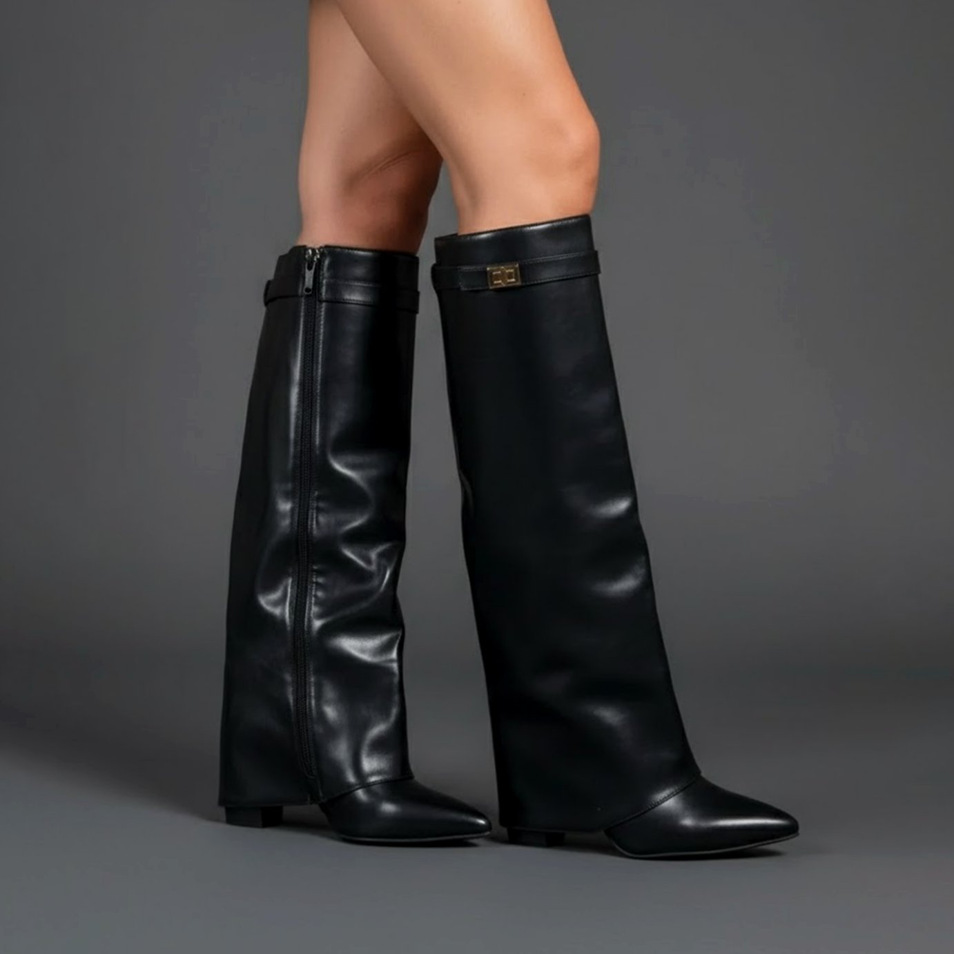 Nora | Women's Over-the-Knee Boots with Buckle, Pointed Block Heel, Suede