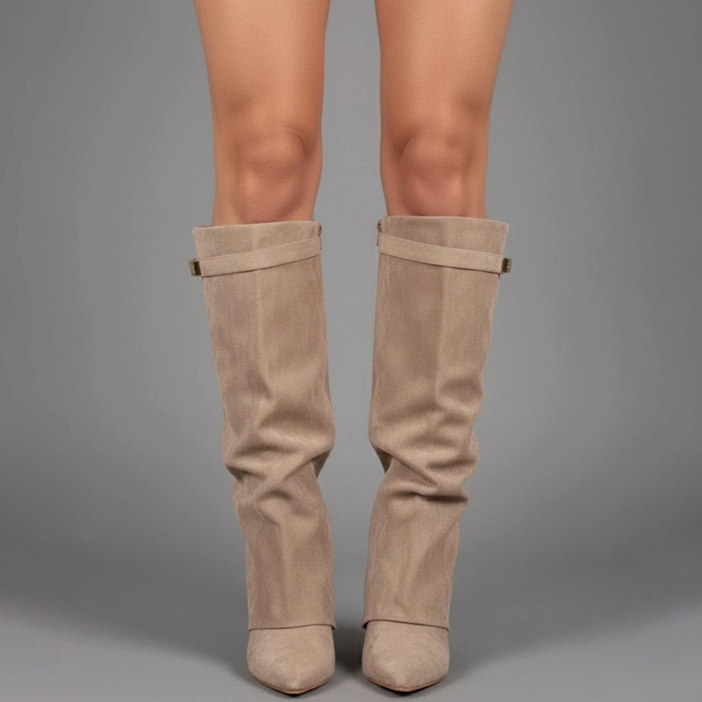 Nora | Women's Over-the-Knee Boots with Buckle, Pointed Block Heel, Suede