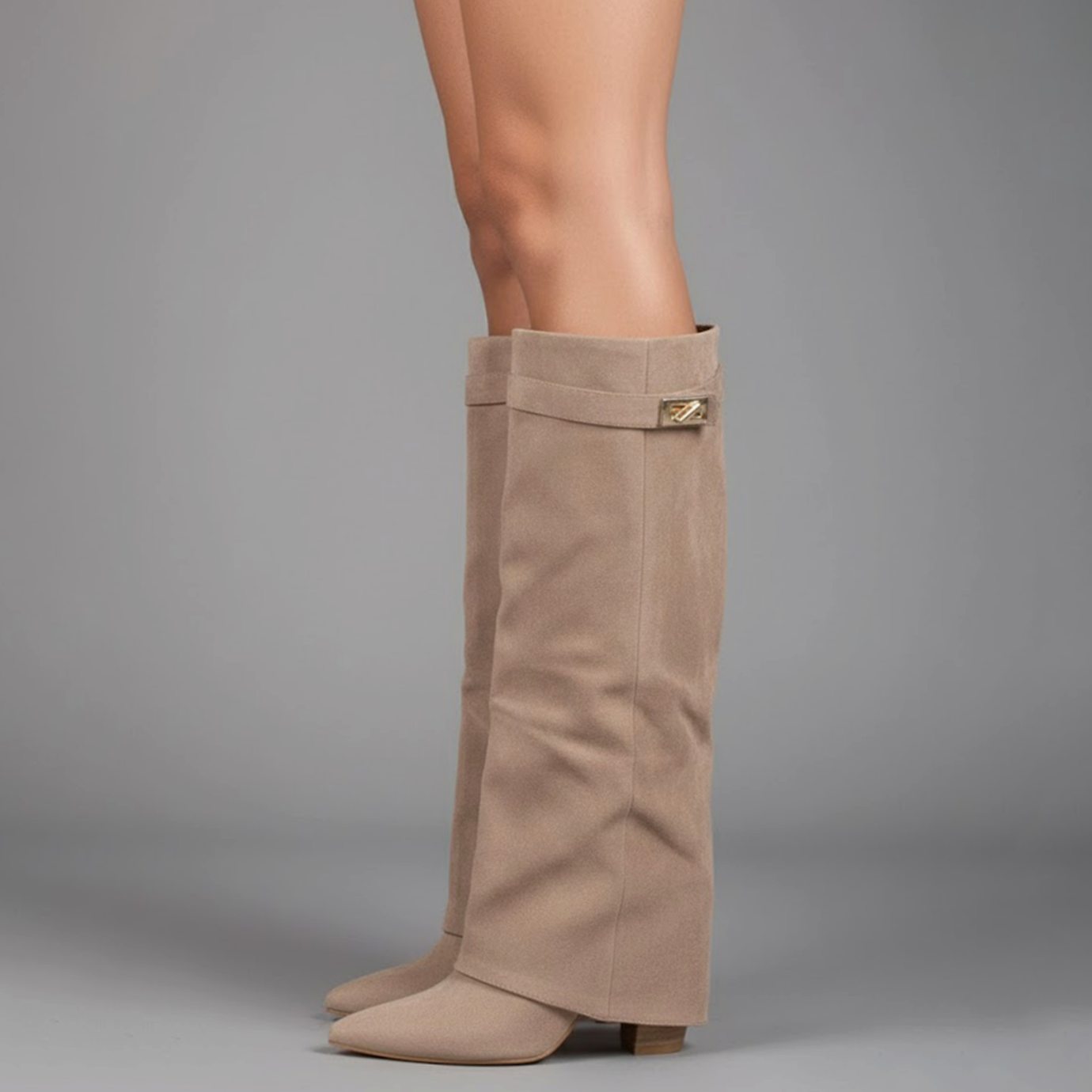 Nora | Women's Over-the-Knee Boots with Buckle, Pointed Block Heel, Suede