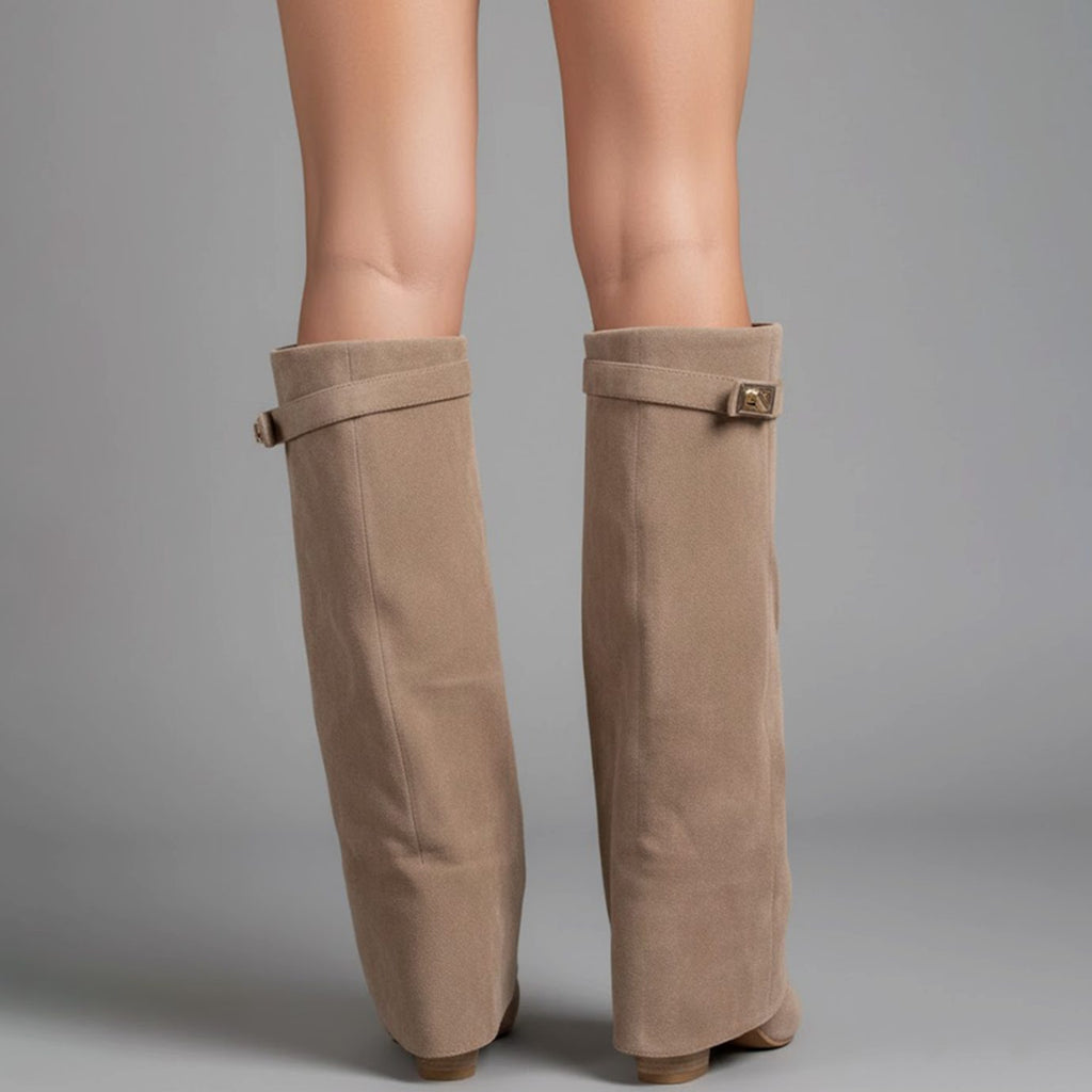 Nora | Women's Over-the-Knee Boots with Buckle, Pointed Block Heel, Suede