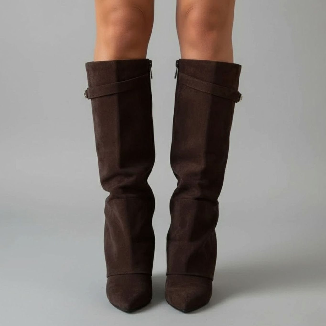 Nora | Women's Over-the-Knee Boots with Buckle, Pointed Block Heel, Suede