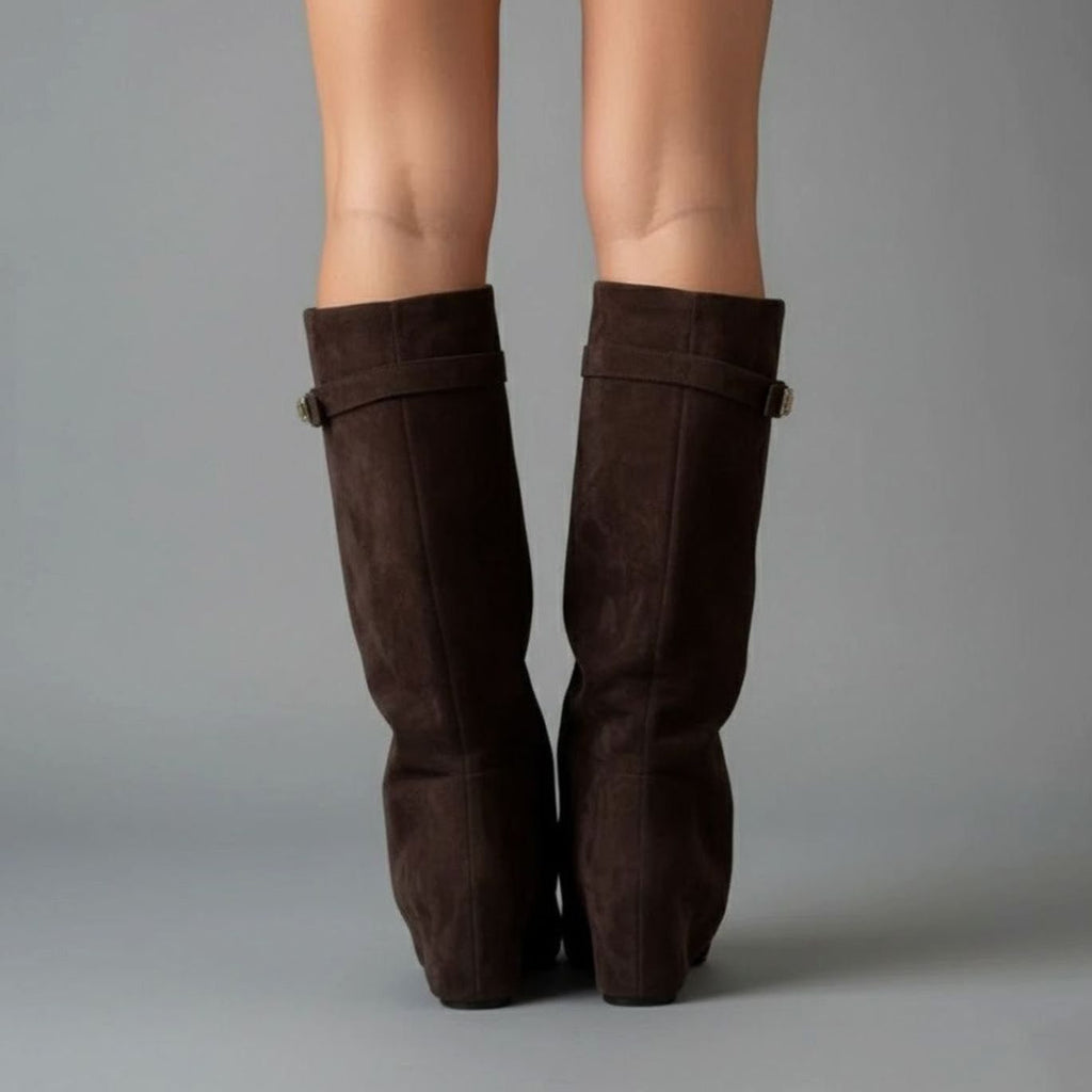 Nora | Women's Over-the-Knee Boots with Buckle, Pointed Block Heel, Suede