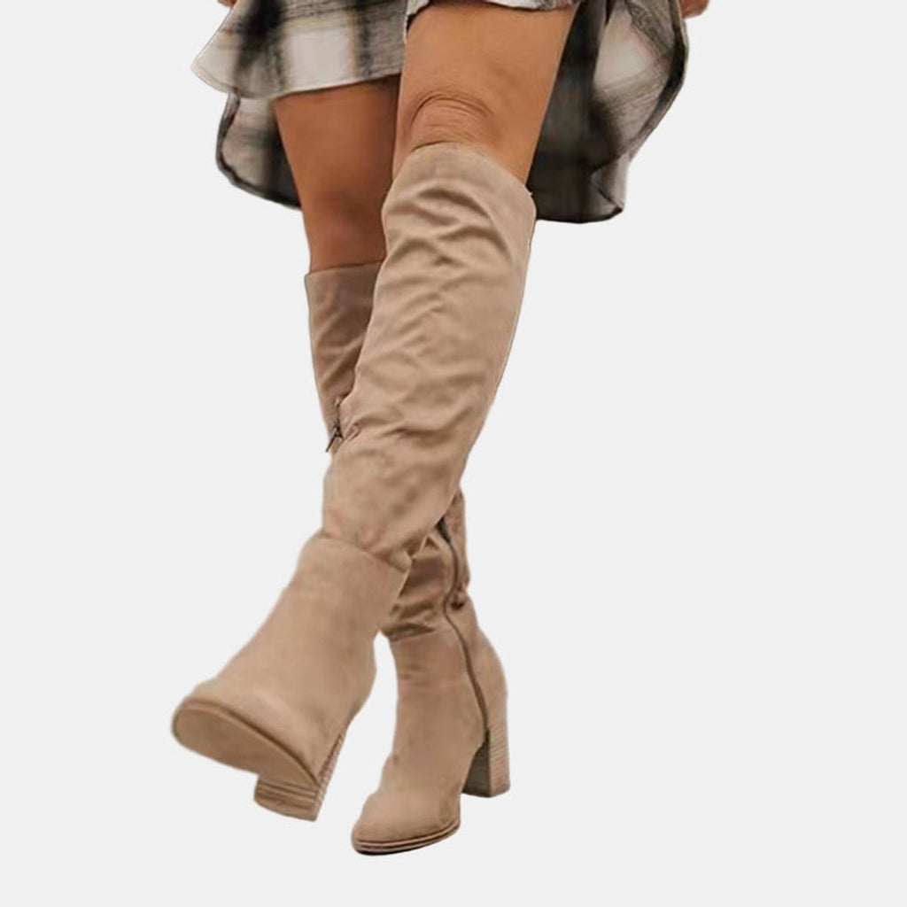 Johanna | Ladies Over-the-Knee Ankle Boots with Block Heel and Zip