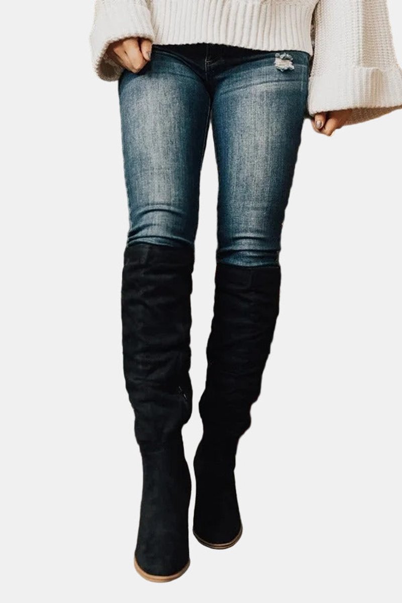 Johanna | Ladies Over-the-Knee Ankle Boots with Block Heel and Zip