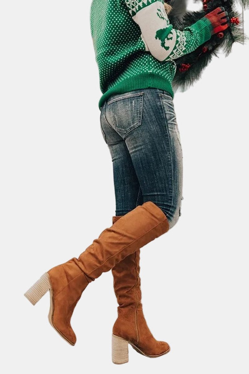 Johanna | Ladies Over-the-Knee Ankle Boots with Block Heel and Zip