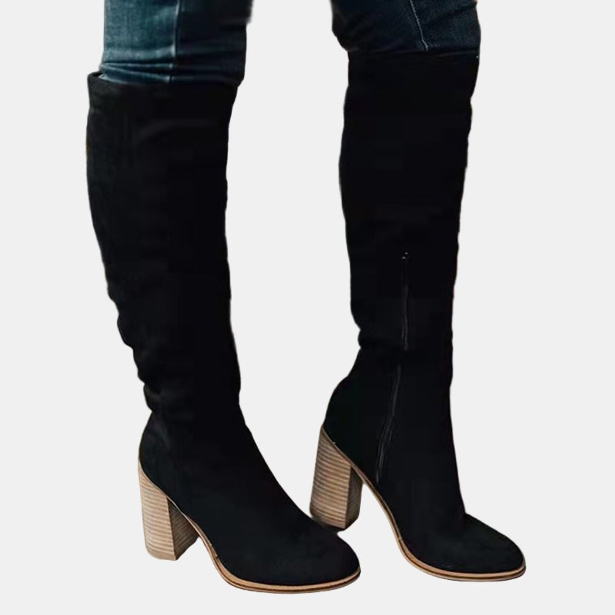 Johanna | Ladies Over-the-Knee Ankle Boots with Block Heel and Zip