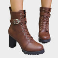 Katharina | Women's Lace-Up Ankle Boots with Block Heel and Buckle