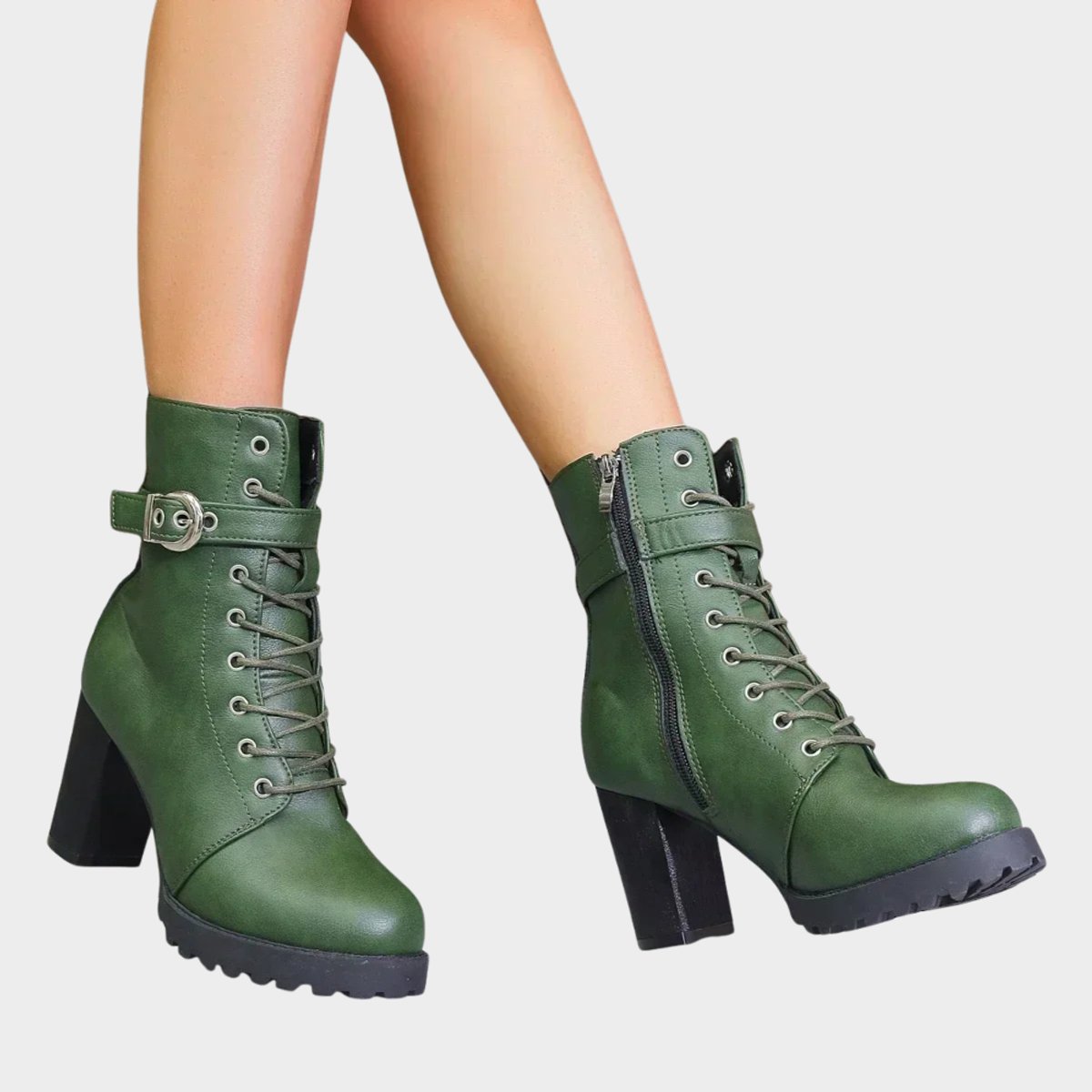 Katharina | Women's Lace-Up Ankle Boots with Block Heel and Buckle