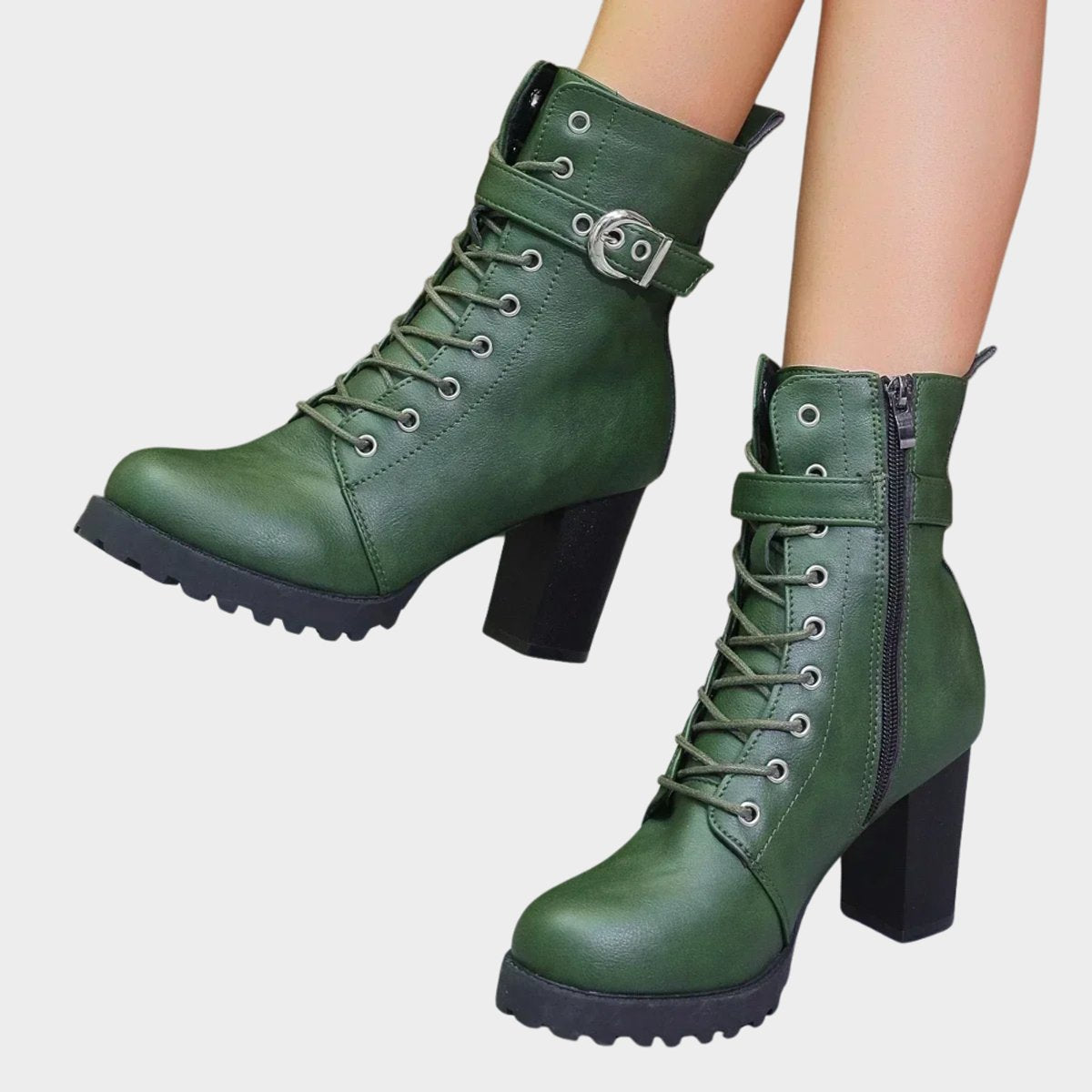 Katharina | Women's Lace-Up Ankle Boots with Block Heel and Buckle