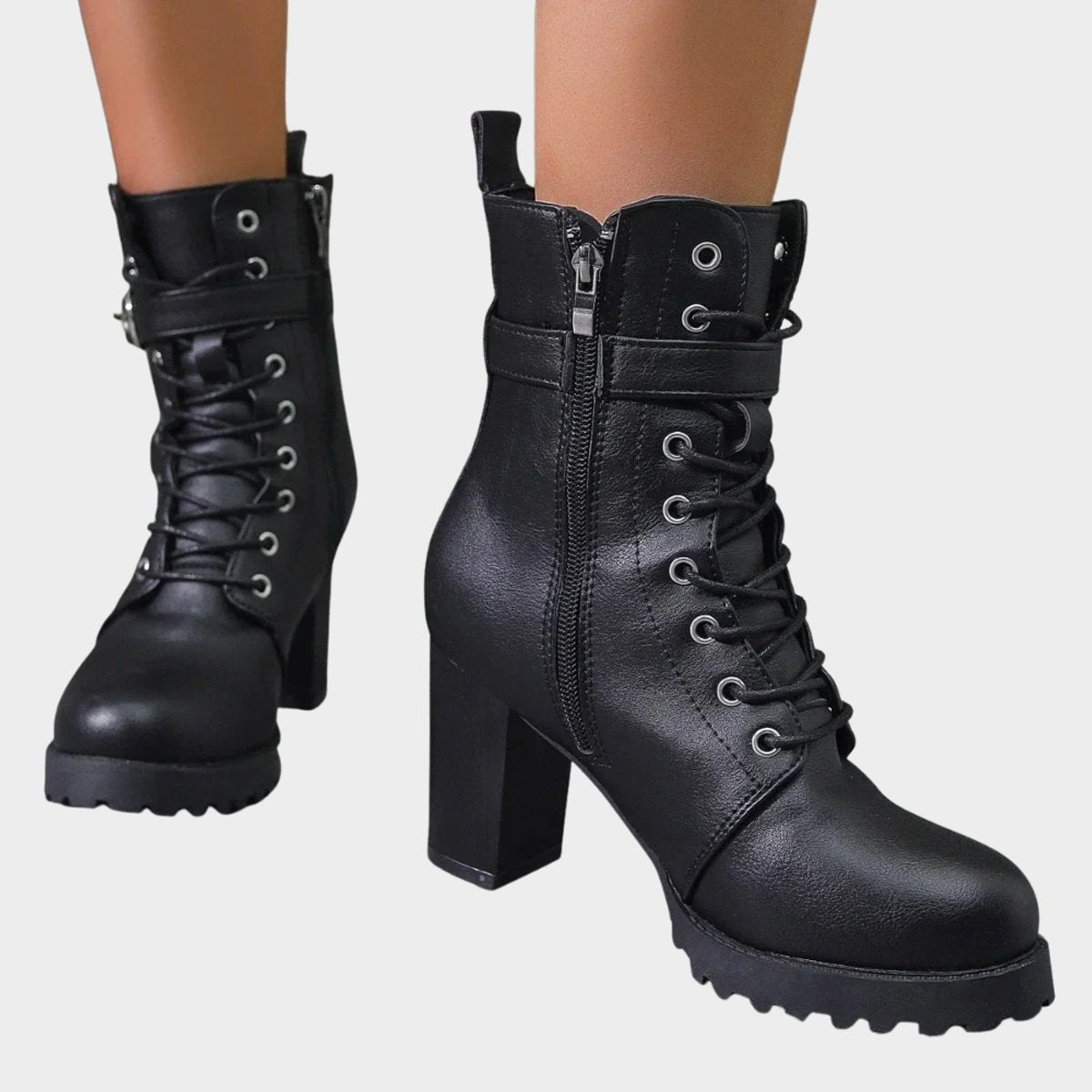Katharina | Women's Lace-Up Ankle Boots with Block Heel and Buckle