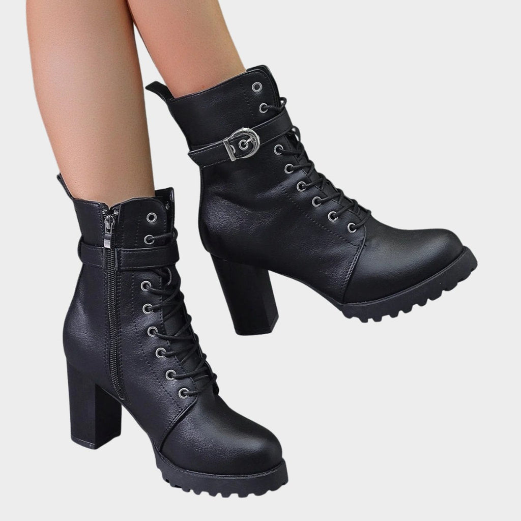 Katharina | Women's Lace-Up Ankle Boots with Block Heel and Buckle