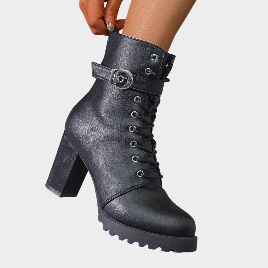 Katharina | Women's Lace-Up Ankle Boots with Block Heel and Buckle