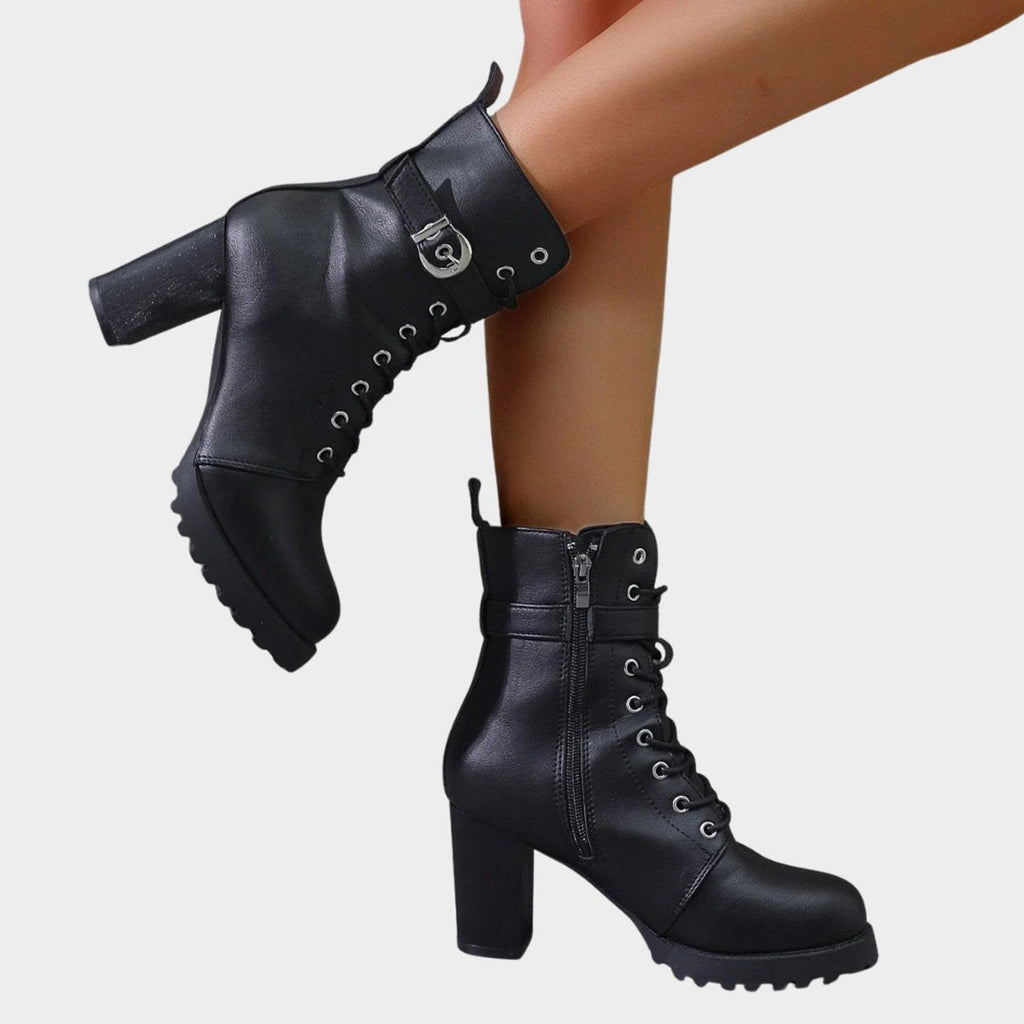 Katharina | Women's Lace-Up Ankle Boots with Block Heel and Buckle