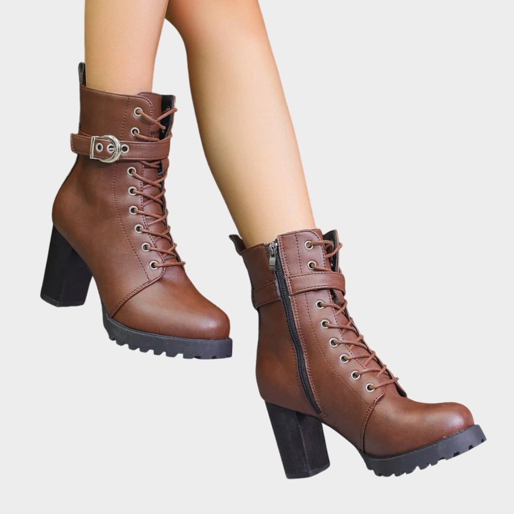 Katharina | Women's Lace-Up Ankle Boots with Block Heel and Buckle