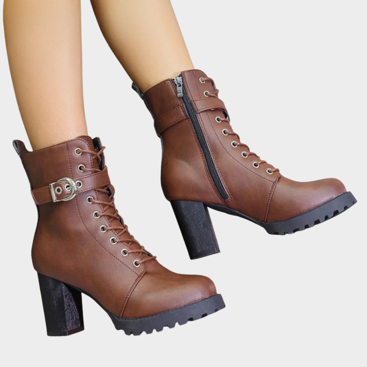 Katharina | Women's Lace-Up Ankle Boots with Block Heel and Buckle