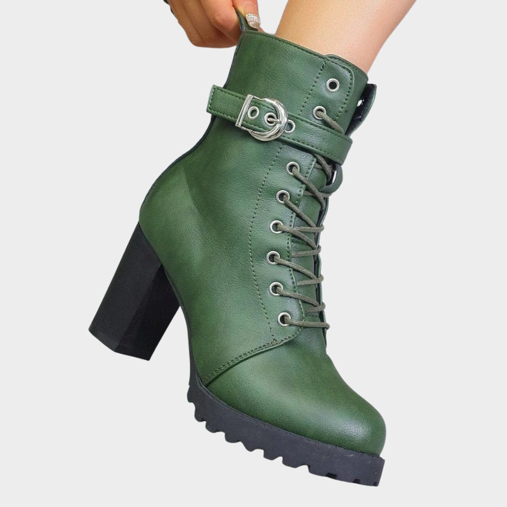 Katharina | Women's Lace-Up Ankle Boots with Block Heel and Buckle