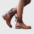 Elfriede | Women's Lace-Up Vintage Leather-Look Ankle Boots with Stud Detail