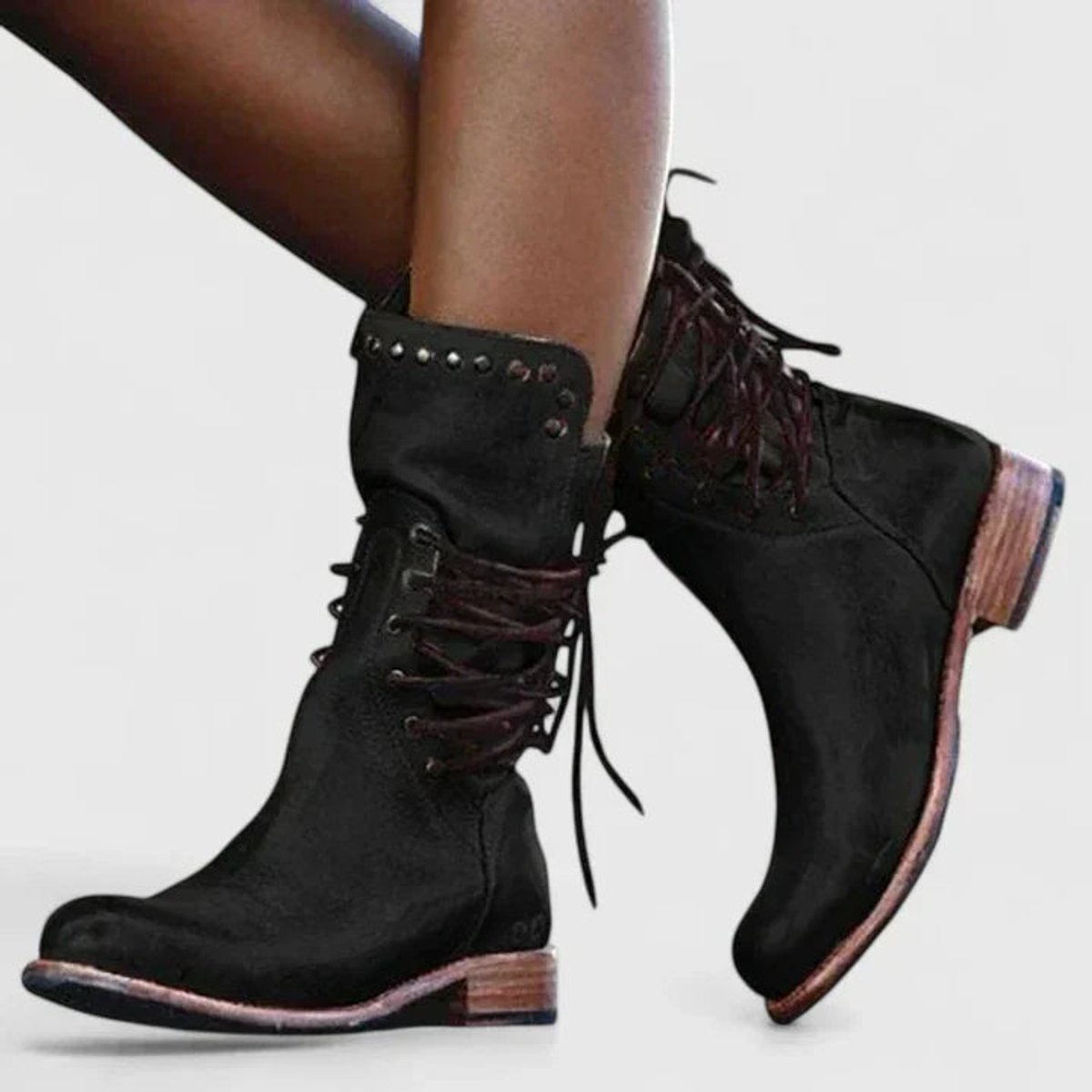 Elfriede | Women's Lace-Up Vintage Leather-Look Ankle Boots with Stud Detail
