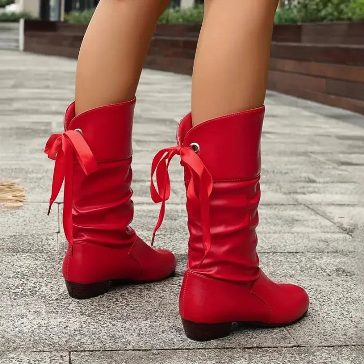 Marie | Women's Calf-High Lace-Up Ankle Boots with Block Heel in Faux Leather