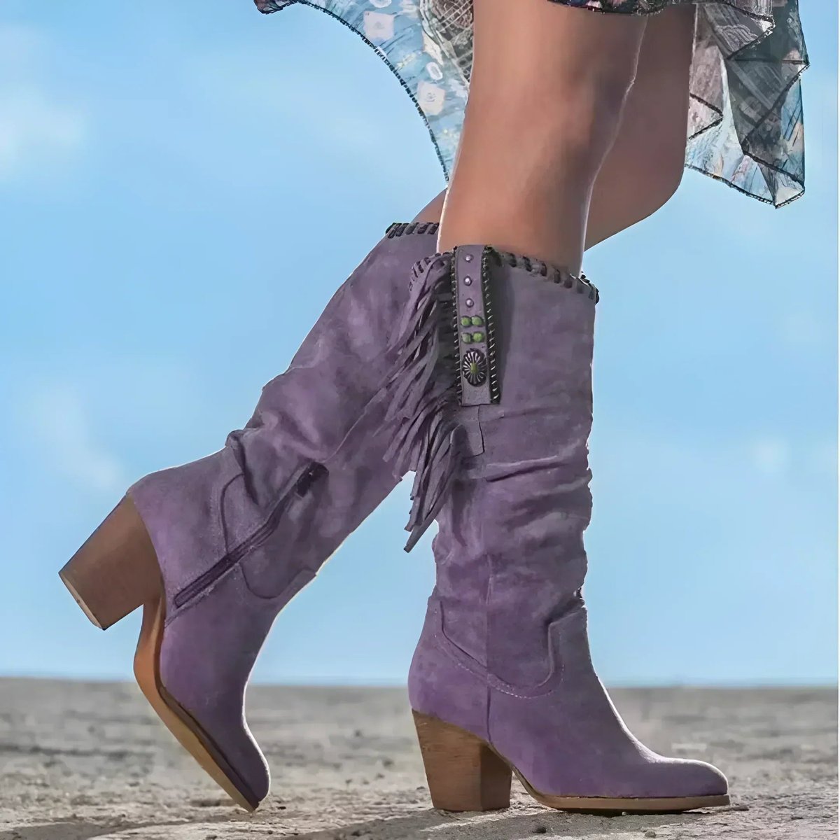 Frieda | Women's Suede Fringe Knee-High Western Cowboy Boots