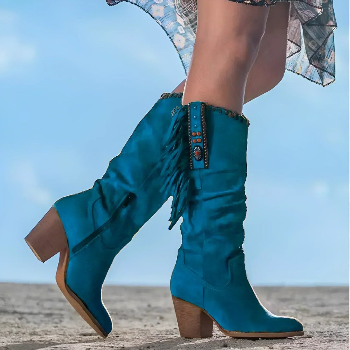 Frieda | Women's Suede Fringe Knee-High Western Cowboy Boots
