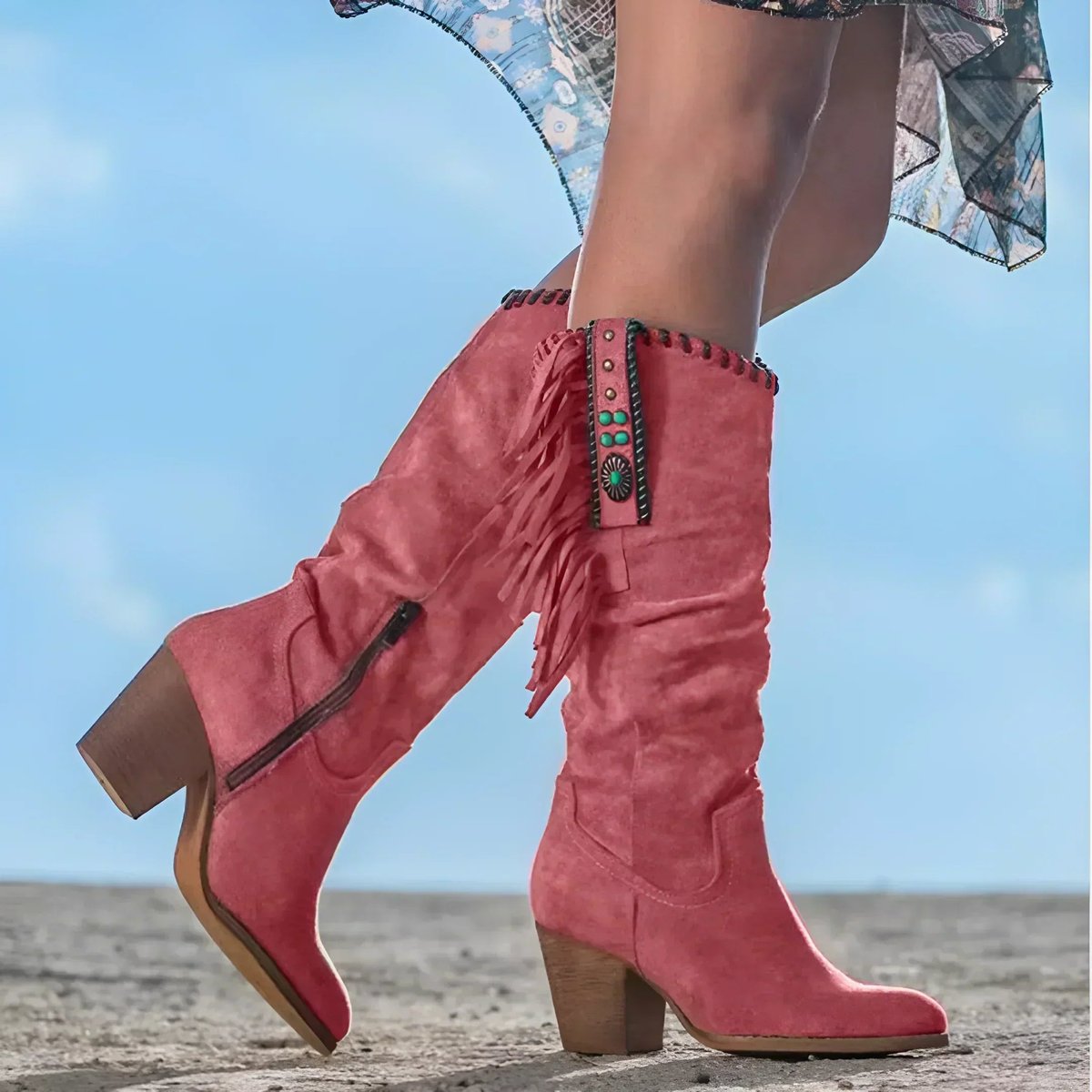 Frieda | Women's Suede Fringe Knee-High Western Cowboy Boots