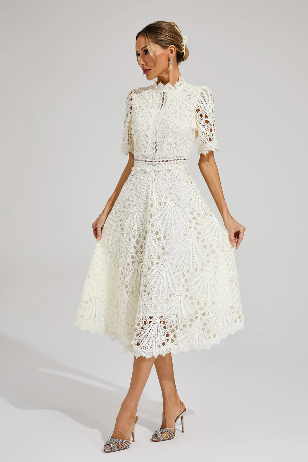 Women's A-Line Midi Dress with Lace