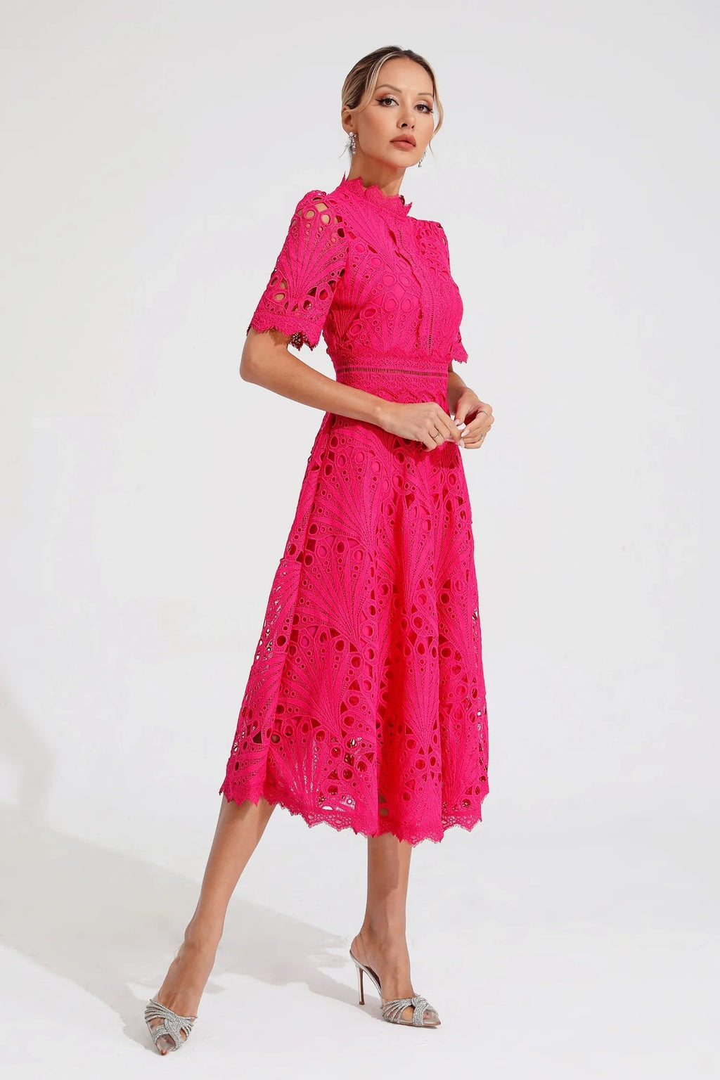 Women's A-Line Midi Dress with Lace