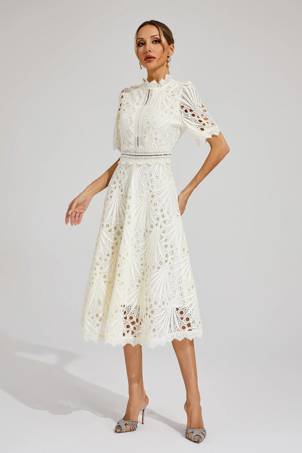 Women's A-Line Midi Dress with Lace