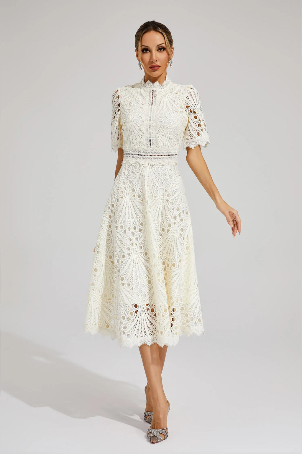 Women's A-Line Midi Dress with Lace