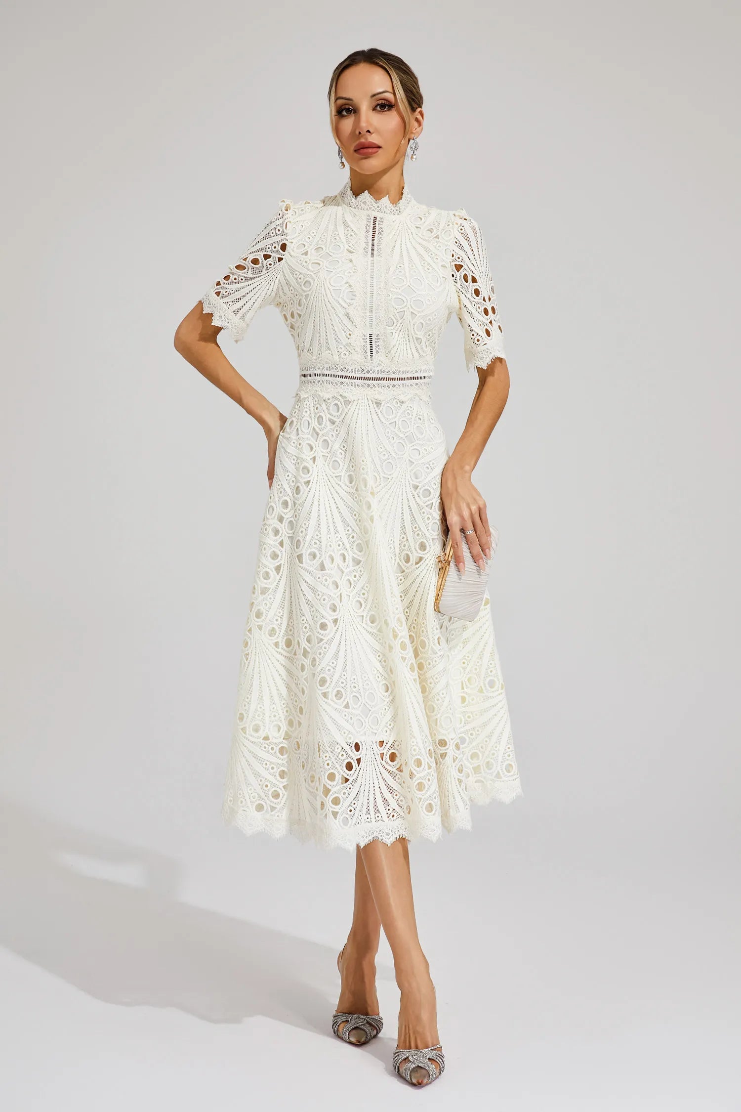 Women's A-Line Midi Dress with Lace