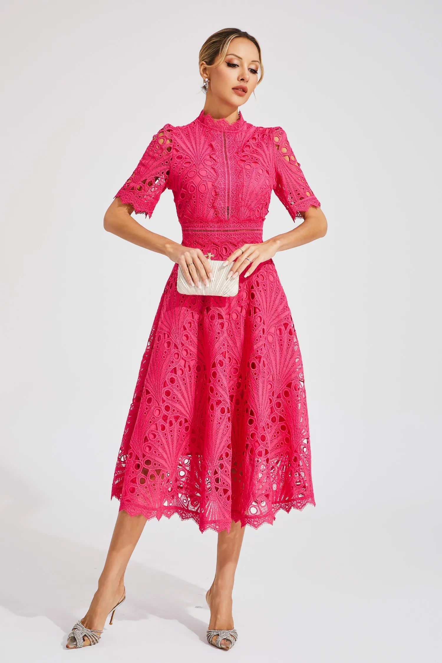 Women's A-Line Midi Dress with Lace