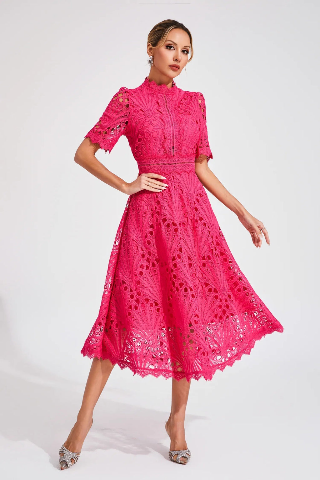 Women's A-Line Midi Dress with Lace