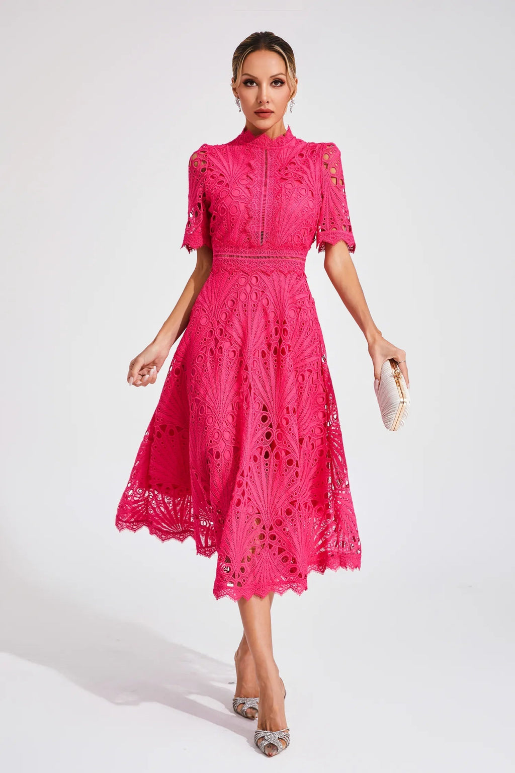 Women's A-Line Midi Dress with Lace