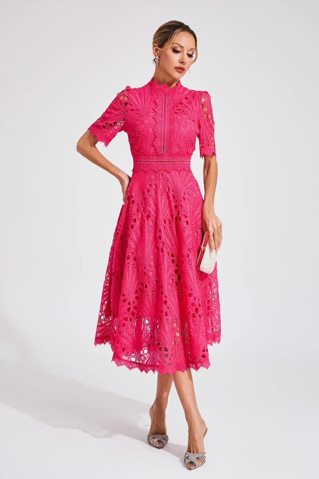 Women's A-Line Midi Dress with Lace