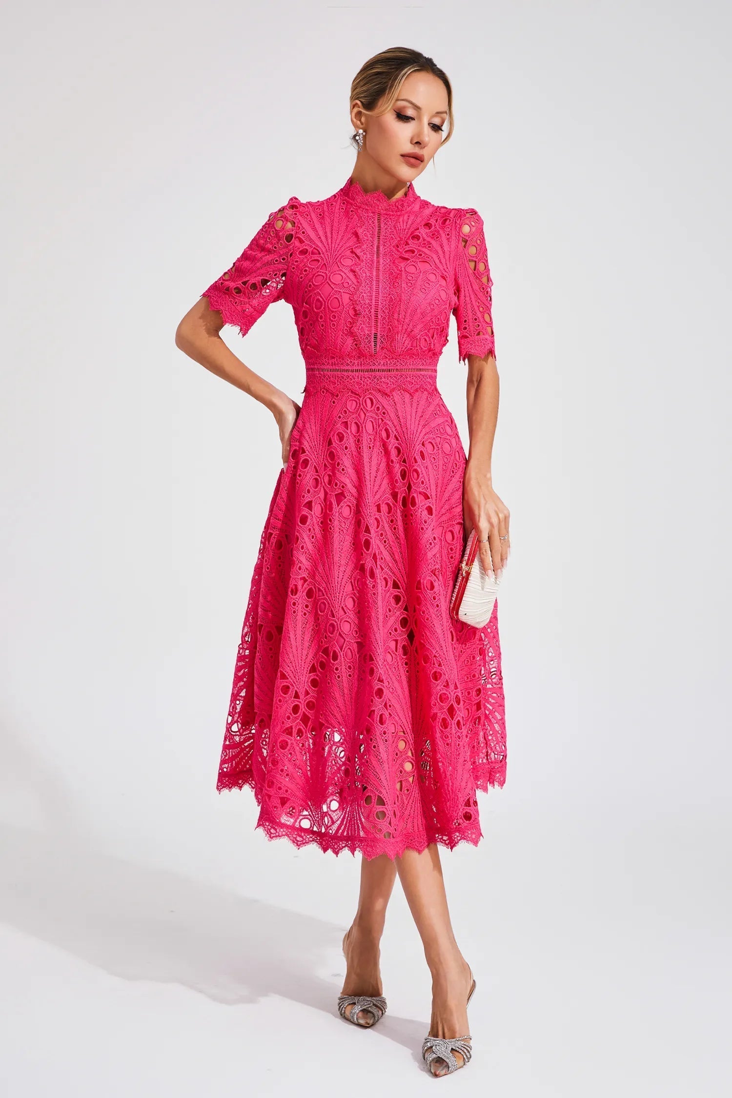 Women's A-Line Midi Dress with Lace