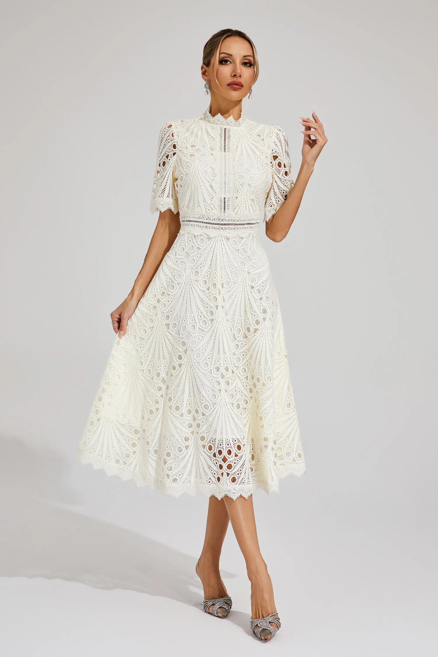 Women's A-Line Midi Dress with Lace