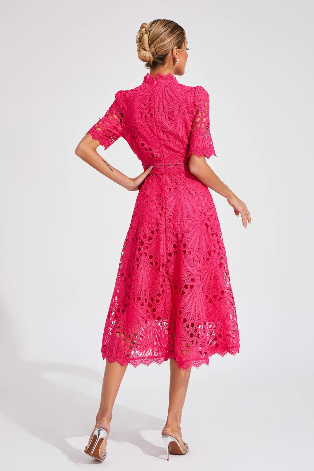 Women's A-Line Midi Dress with Lace