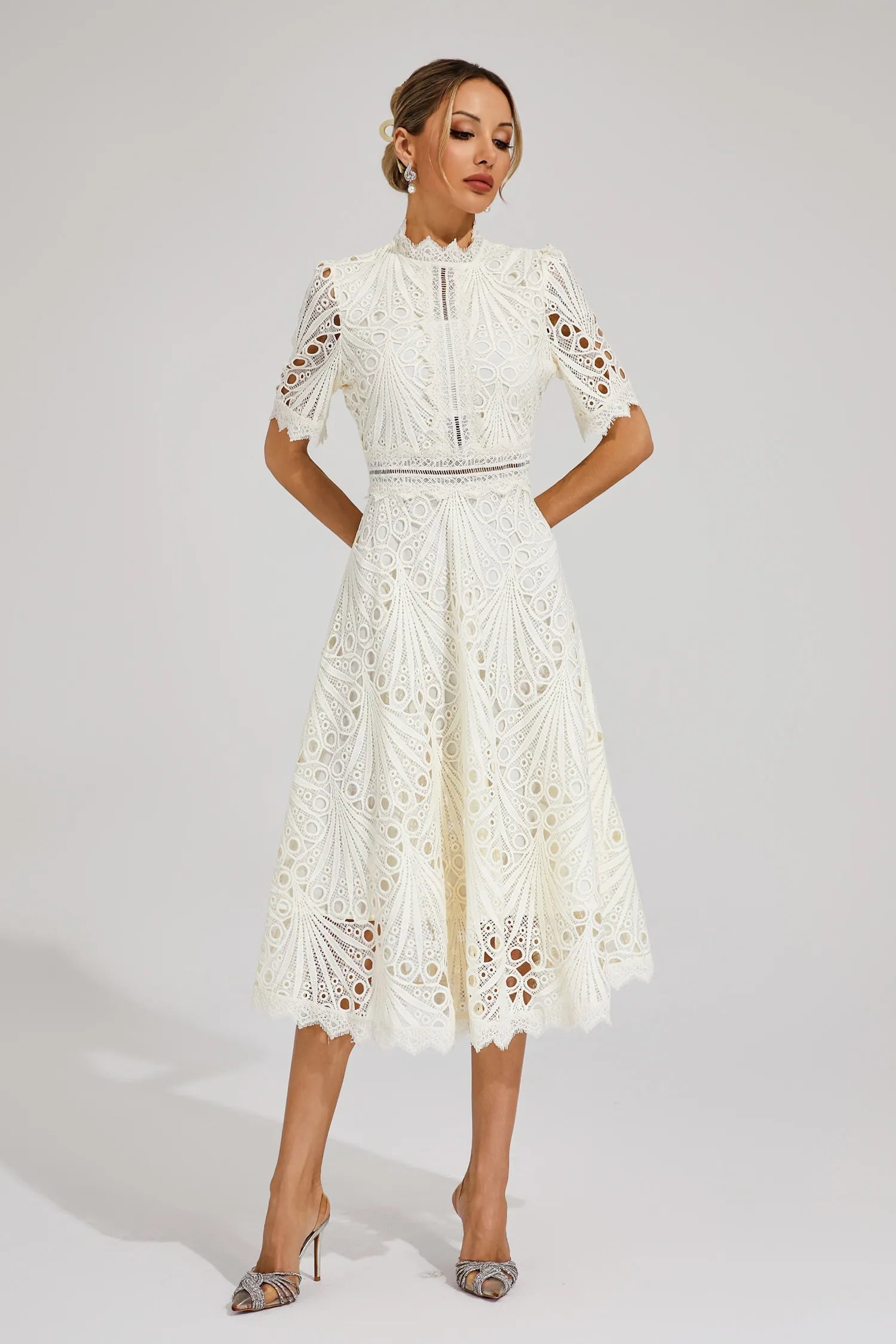 Women's A-Line Midi Dress with Lace