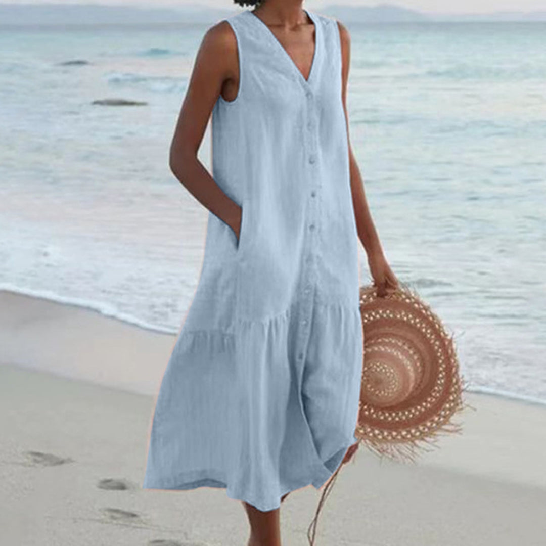 Women's A-Line Midi Dress with Buttons