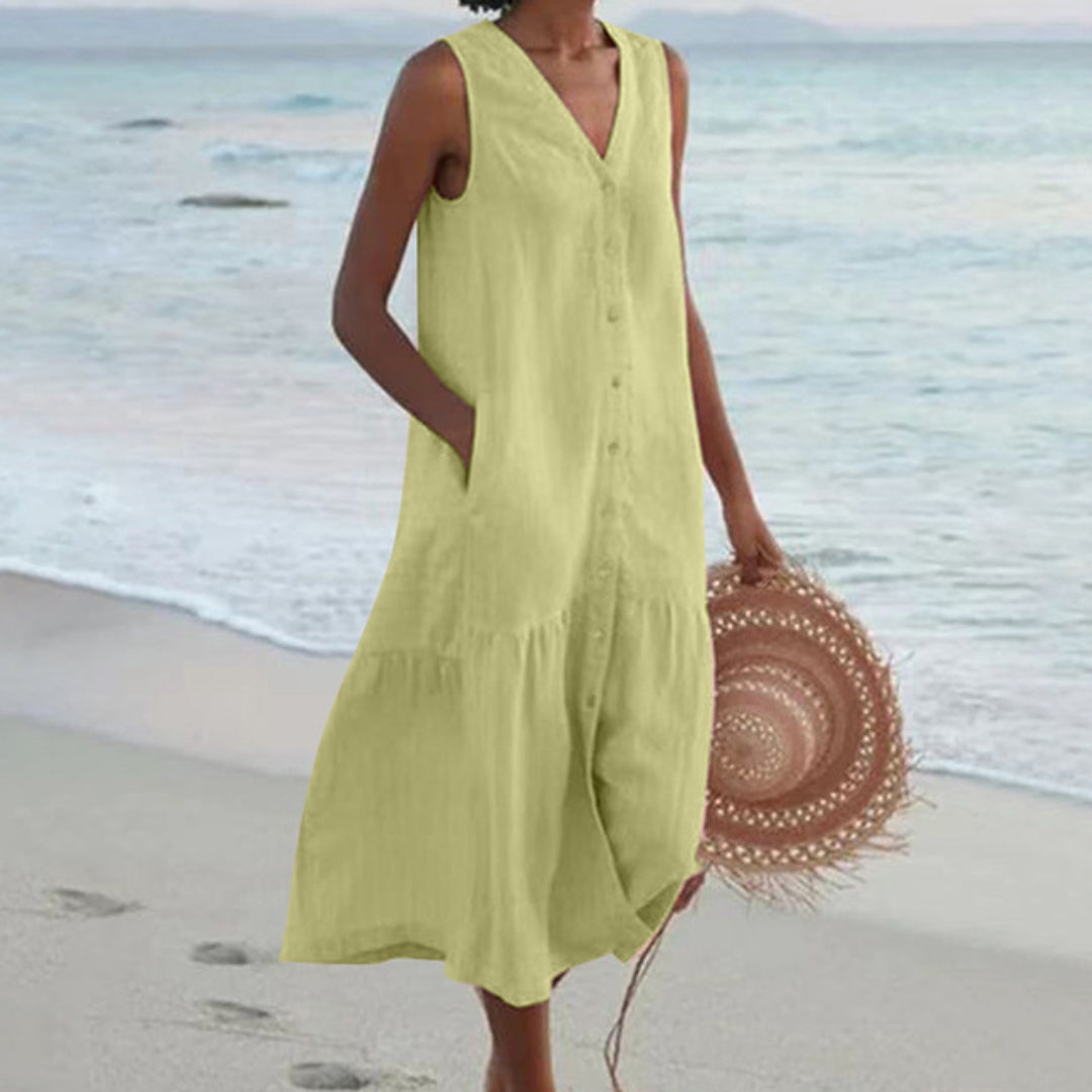 Women's A-Line Midi Dress with Buttons