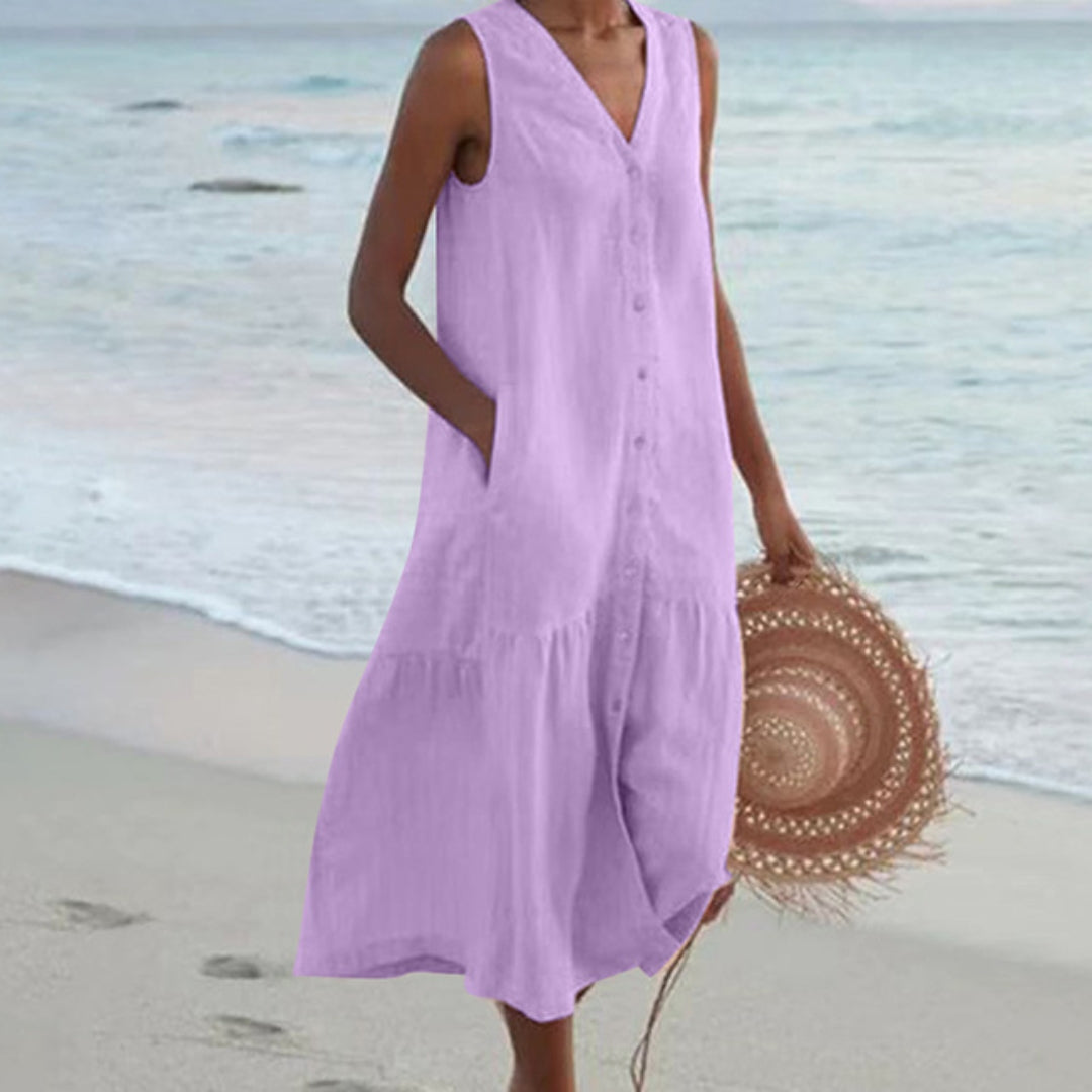 Women's A-Line Midi Dress with Buttons