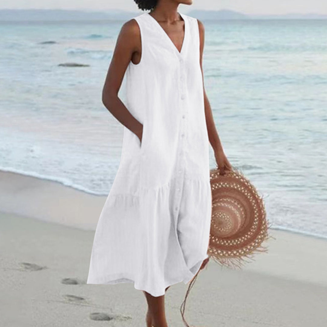 Women's A-Line Midi Dress with Buttons